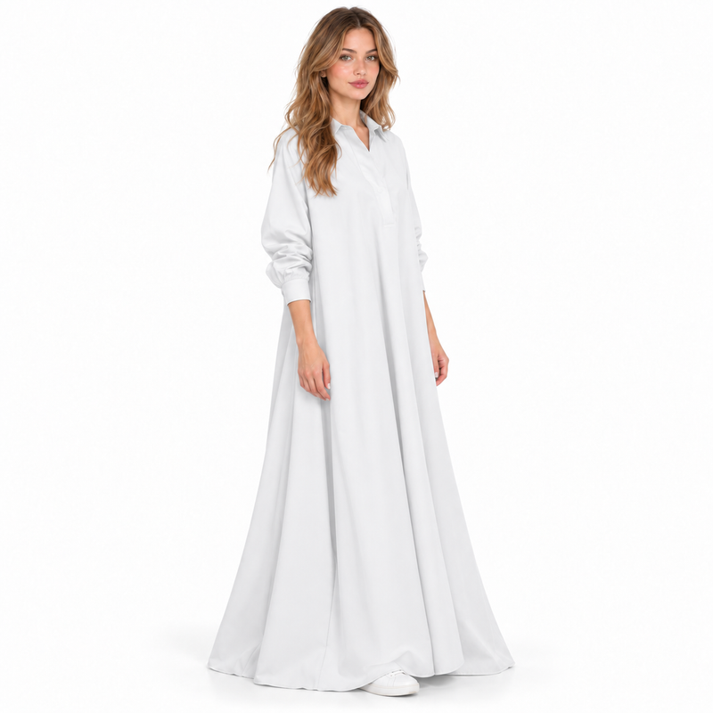 Cotton Kaftan Elegant White Maxi Dress-2