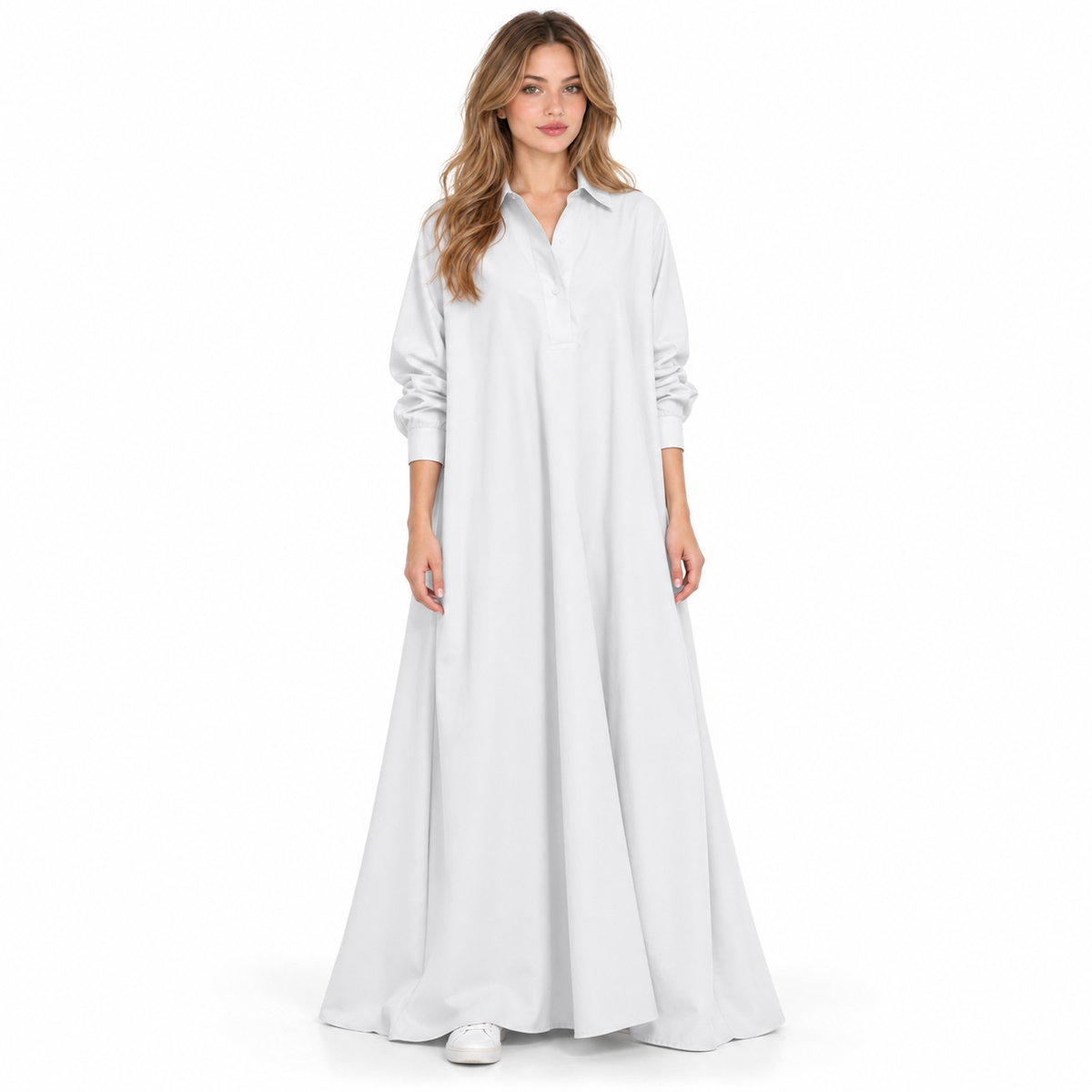 Cotton Kaftan Elegant White Maxi Dress-1
