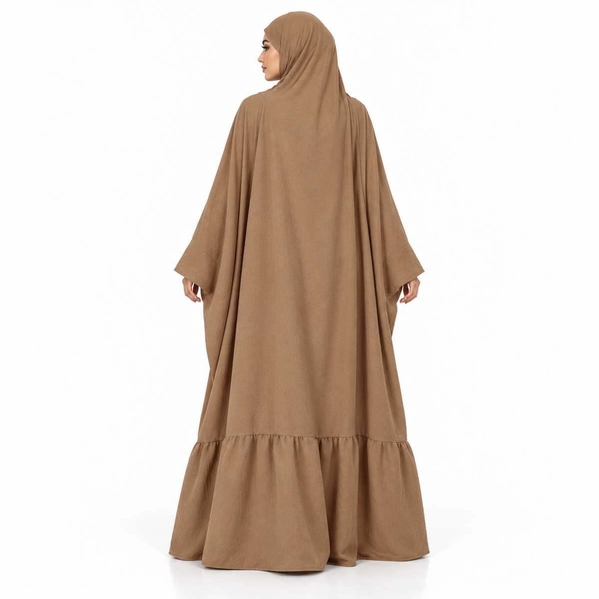Elegant Camel Jilbab With Ruffled Hem-4
