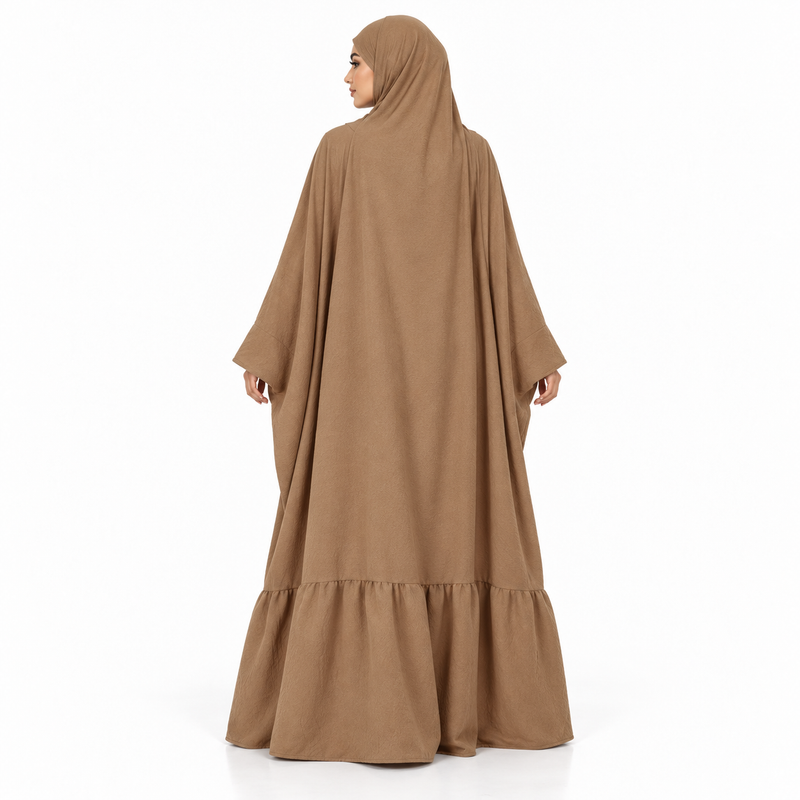 Elegant Camel Jilbab With Ruffled Hem-4