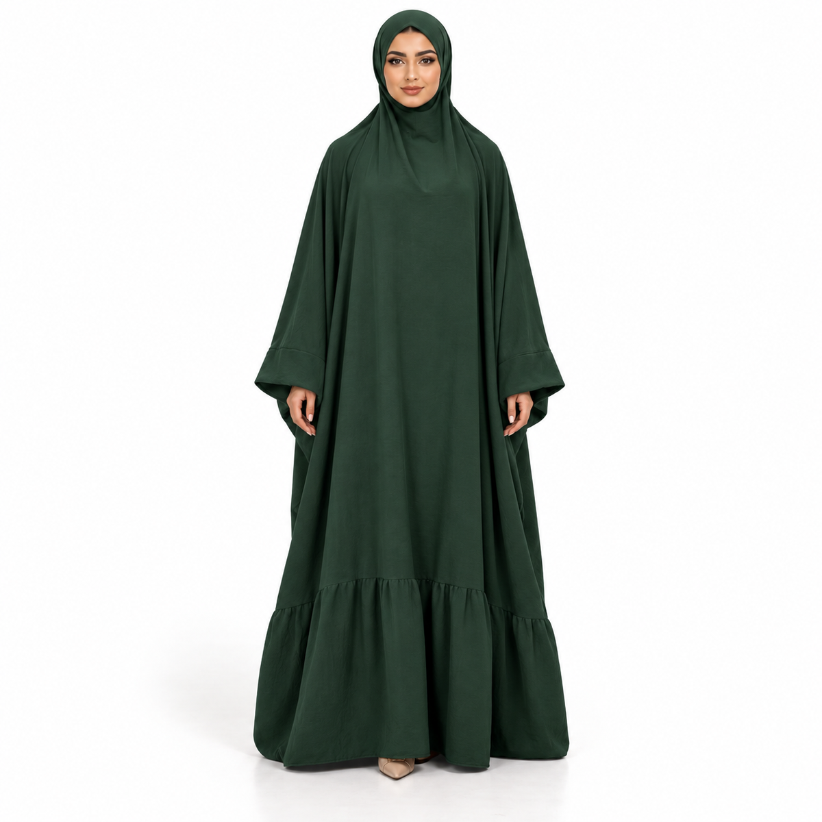 Elegant Black Green Flowing Modest Jilbab