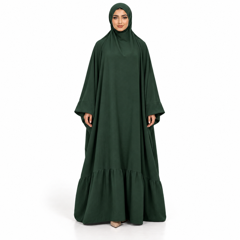 Elegant Black Green Flowing Modest Jilbab-1