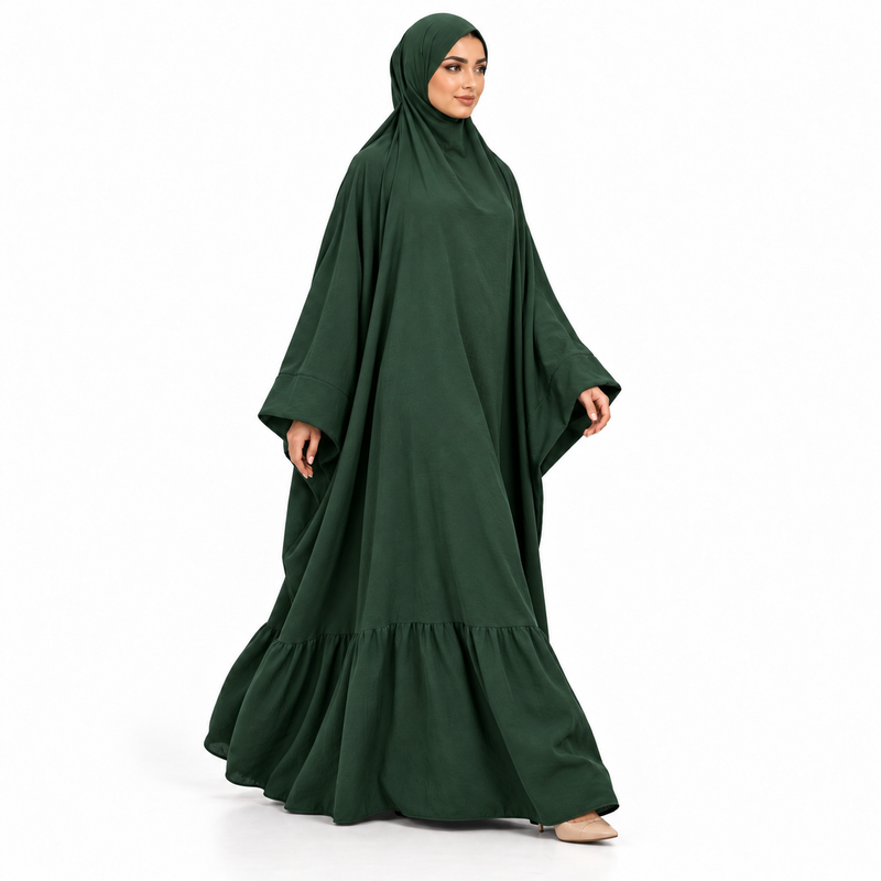 Elegant Black Green Flowing Modest Jilbab-3