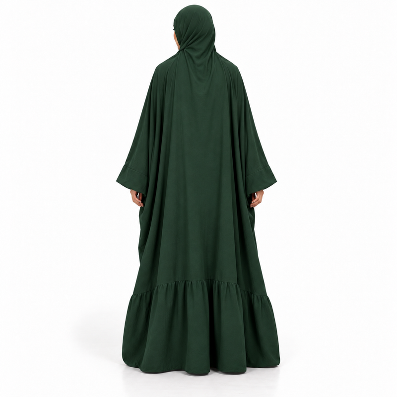 Elegant Black Green Flowing Modest Jilbab-4