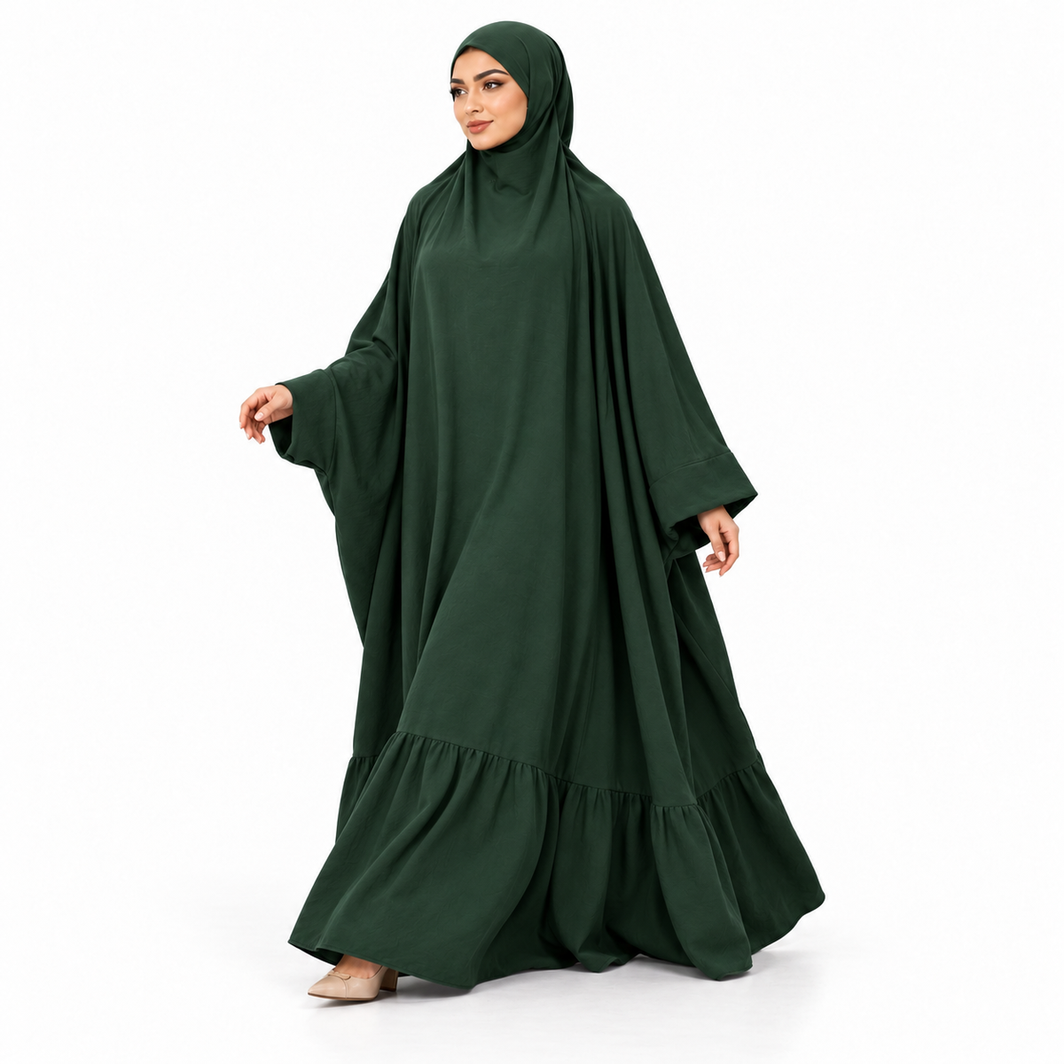 Elegant Black Green Flowing Modest Jilbab-2