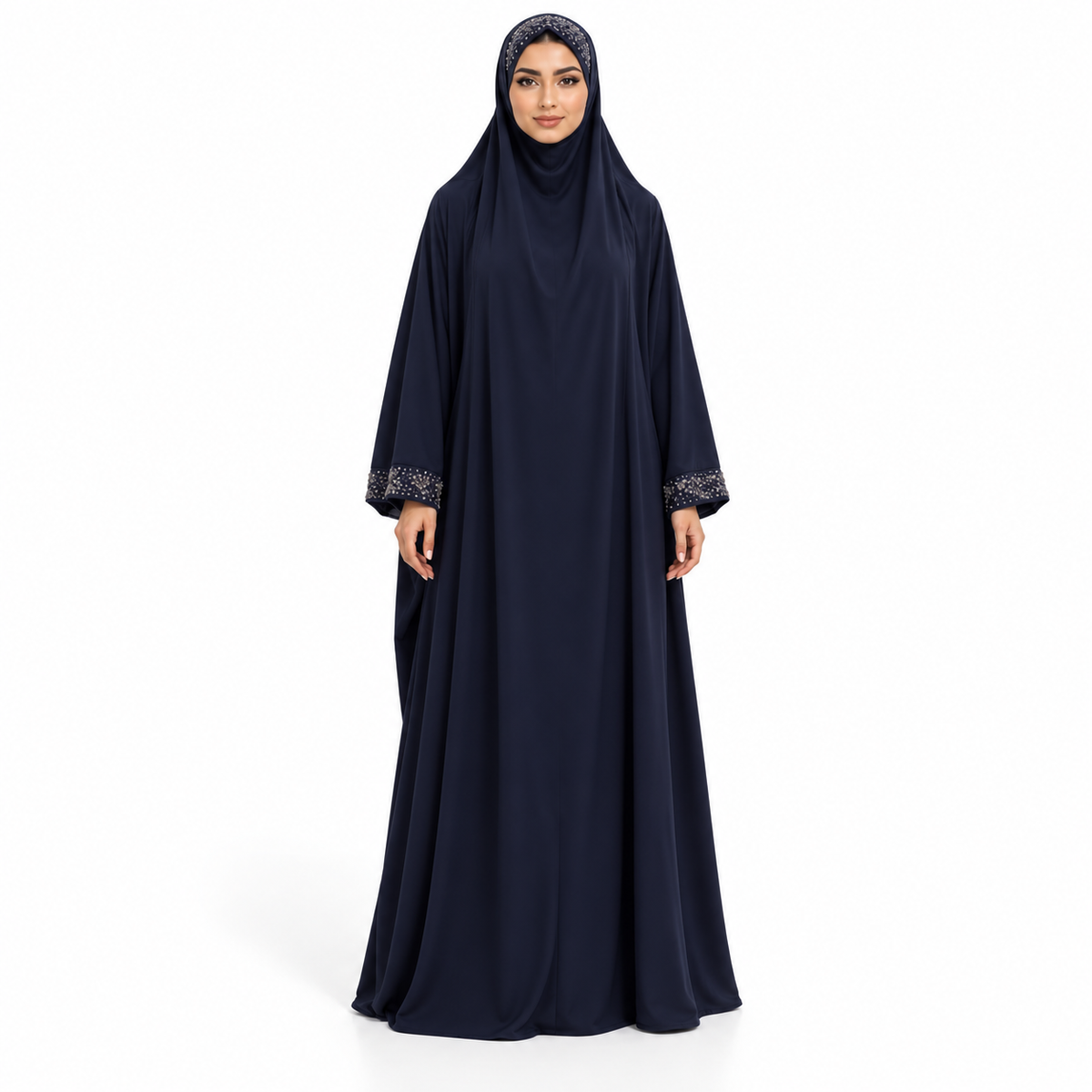 Elegant Navy Blue Embellished Modest Jilbab-1