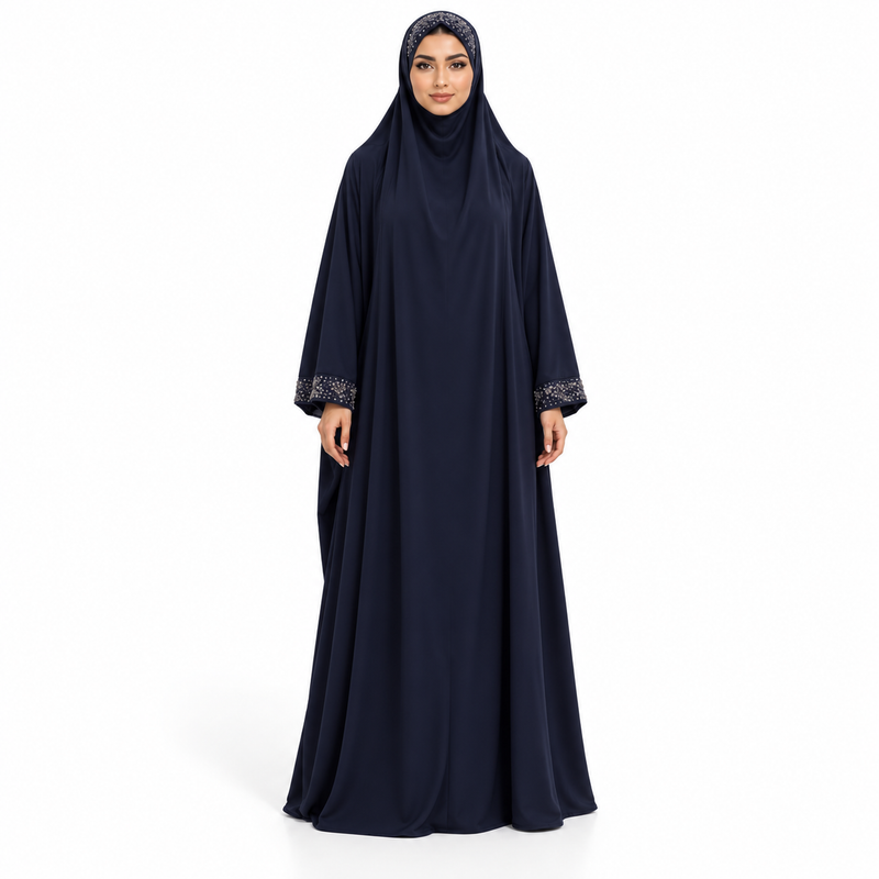 Elegant Navy Blue Embellished Modest Jilbab-1