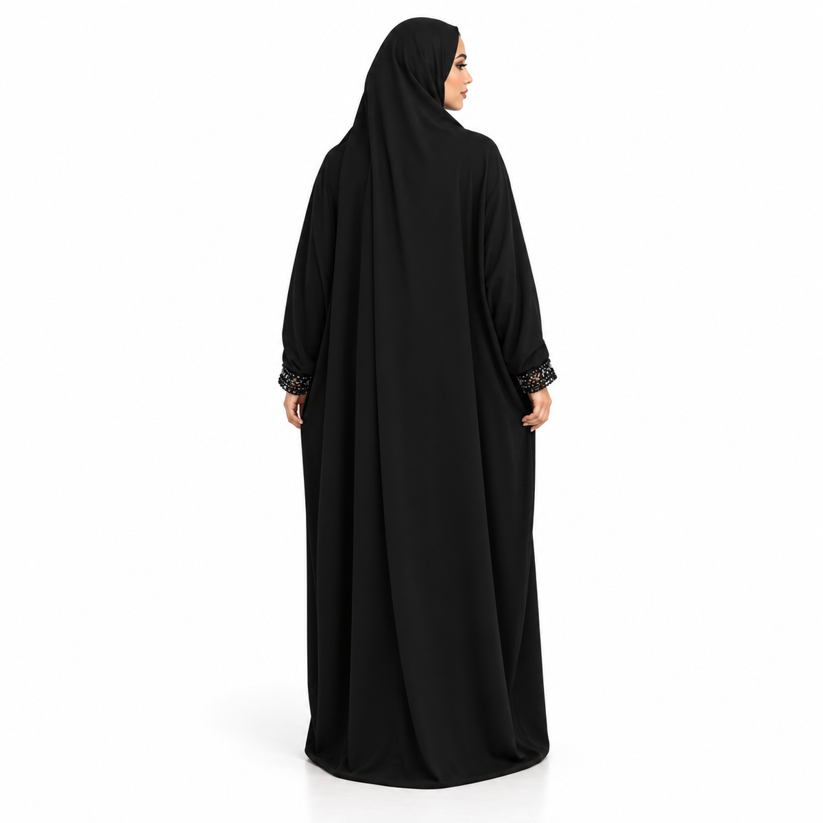 Elegant Black Jilbab With Embellished Cuffs-4