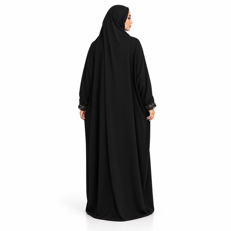 Elegant Black Jilbab With Embellished Cuffs-4