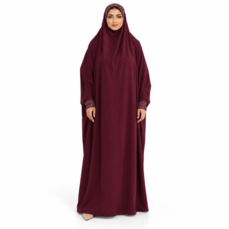 Elegant Burgundy Full Coverage Islamic Jilbab-1
