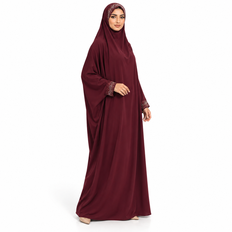 Elegant Burgundy Full Coverage Islamic Jilbab-3