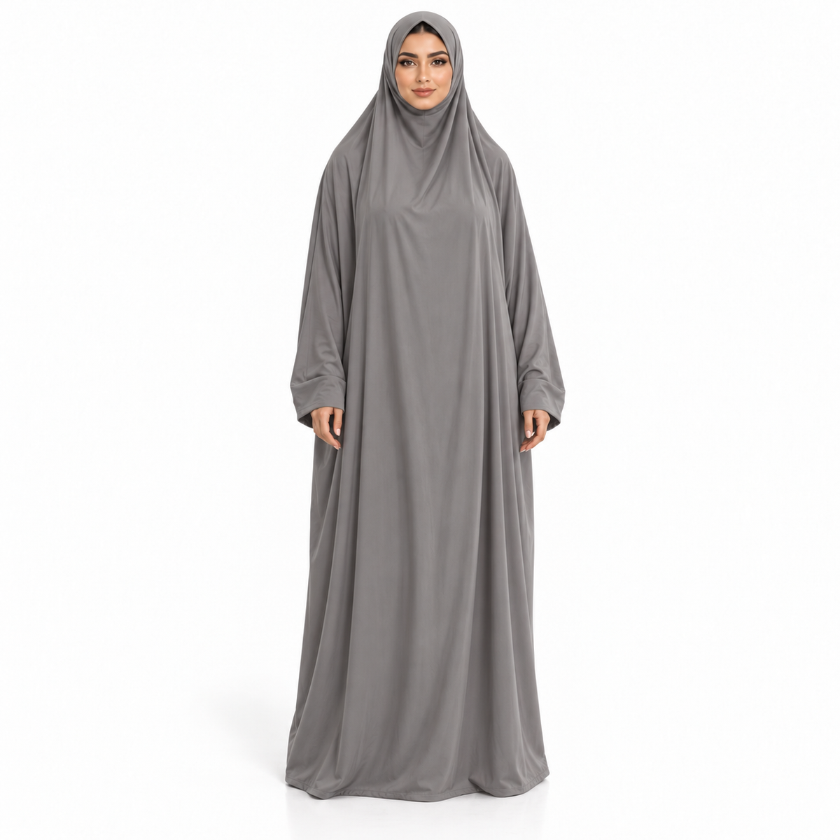 Elegant Grey Jilbab With Flowing Sleeves-1