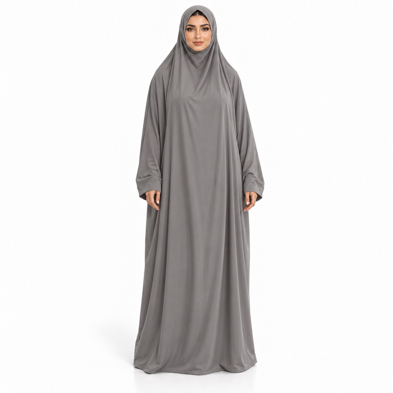 Elegant Grey Jilbab With Flowing Sleeves-1