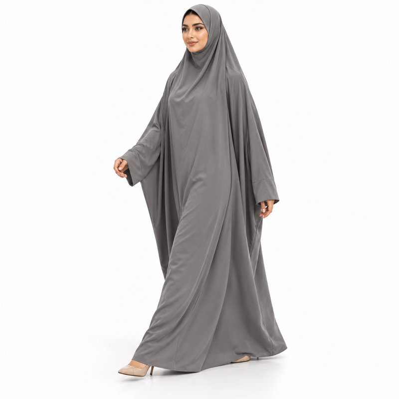 Elegant Grey Jilbab With Flowing Sleeves-3