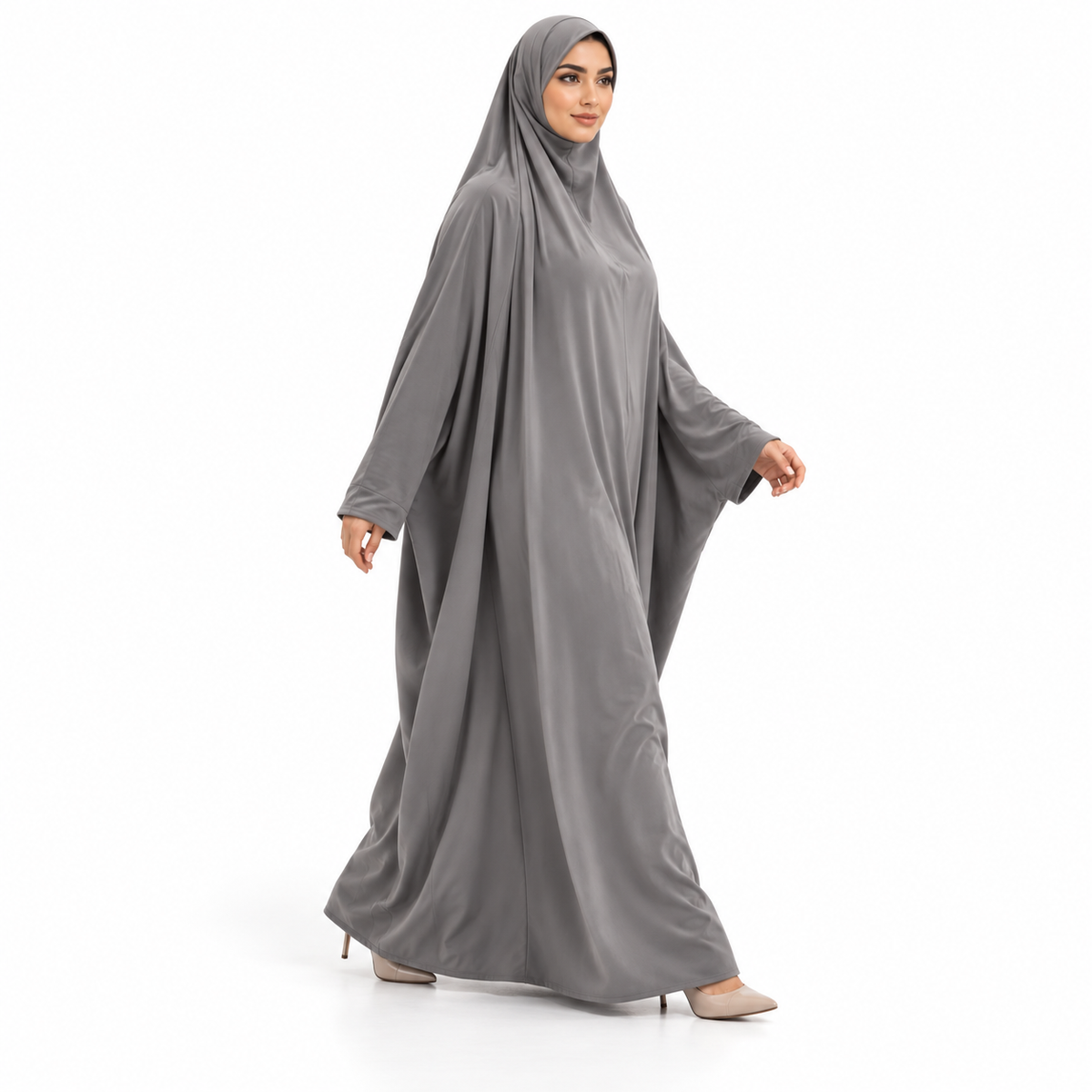 Elegant Grey Jilbab With Flowing Sleeves-2