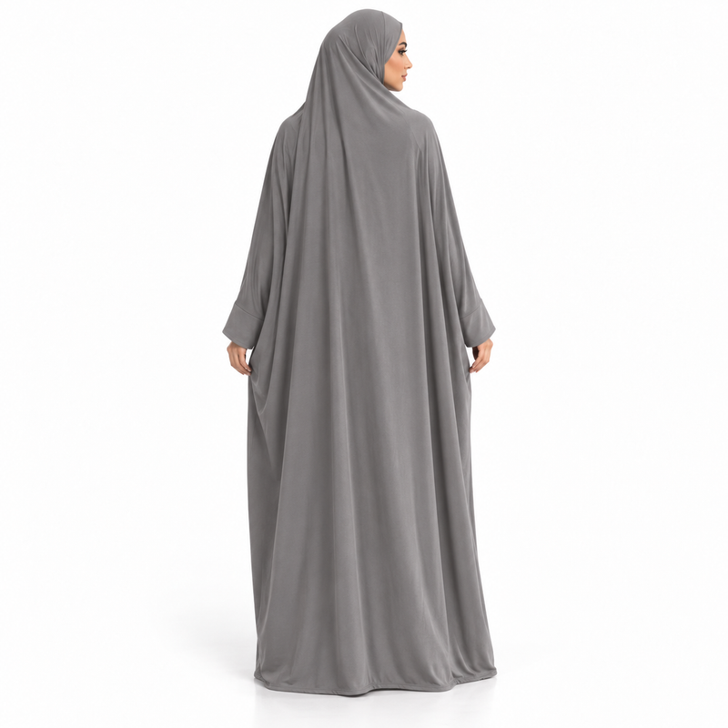 Elegant Grey Jilbab With Flowing Sleeves-4