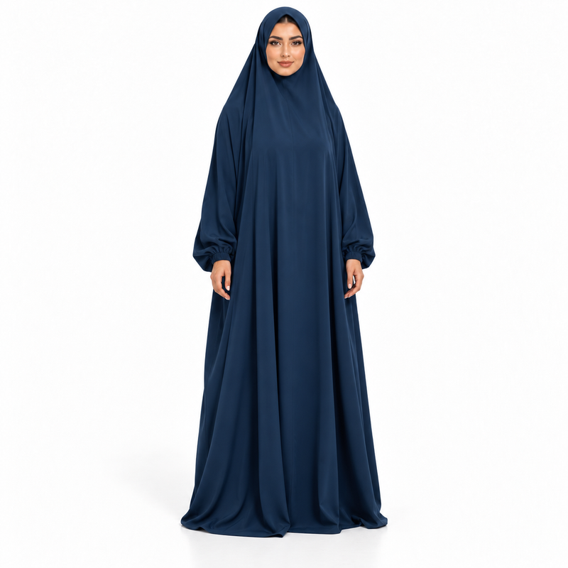 Elegant Navy Blue Full Coverage Jilbab-1