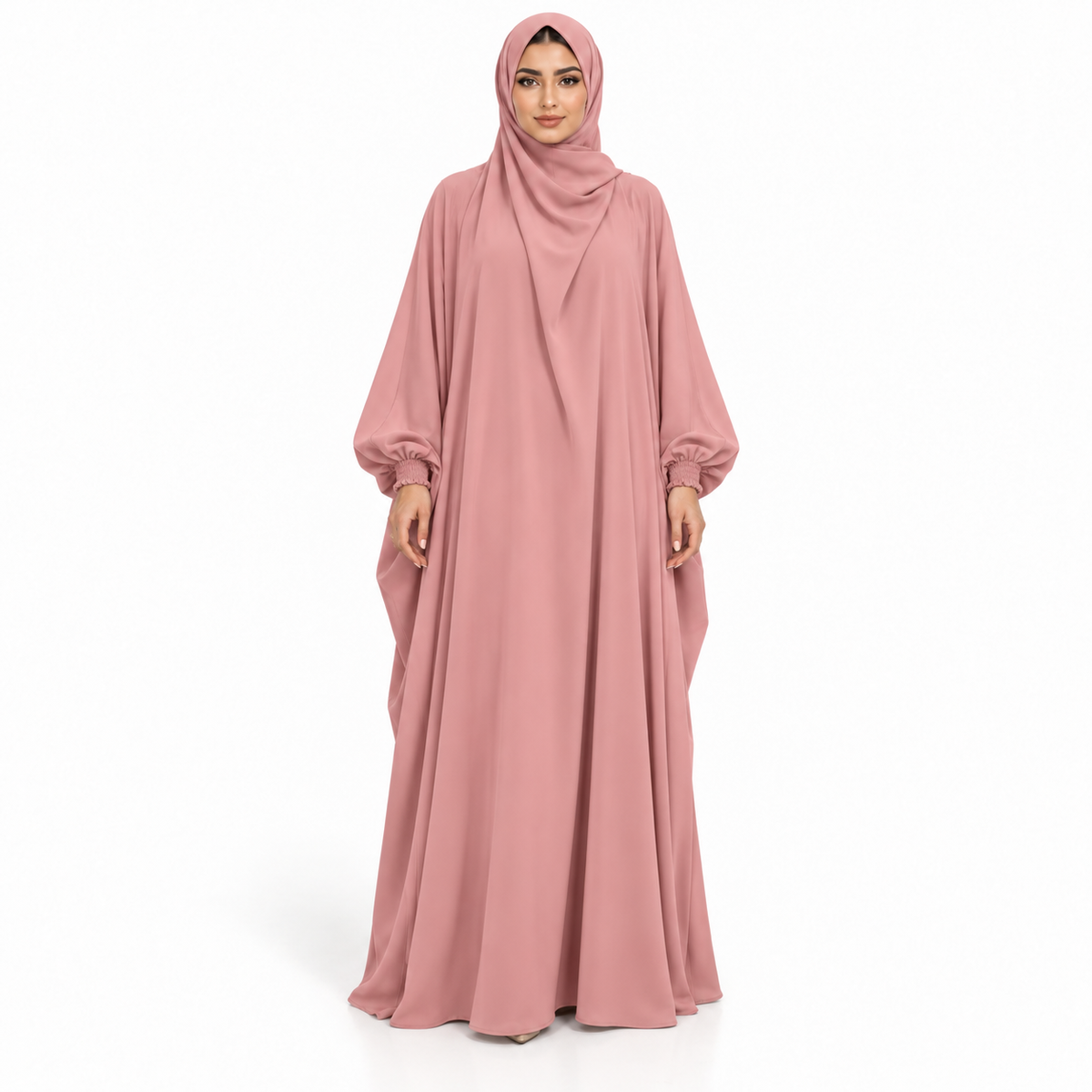 Elegant Pink Jilbab With Flowing Design-1