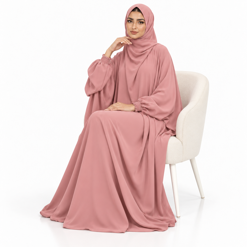 Elegant Pink Jilbab With Flowing Design-3