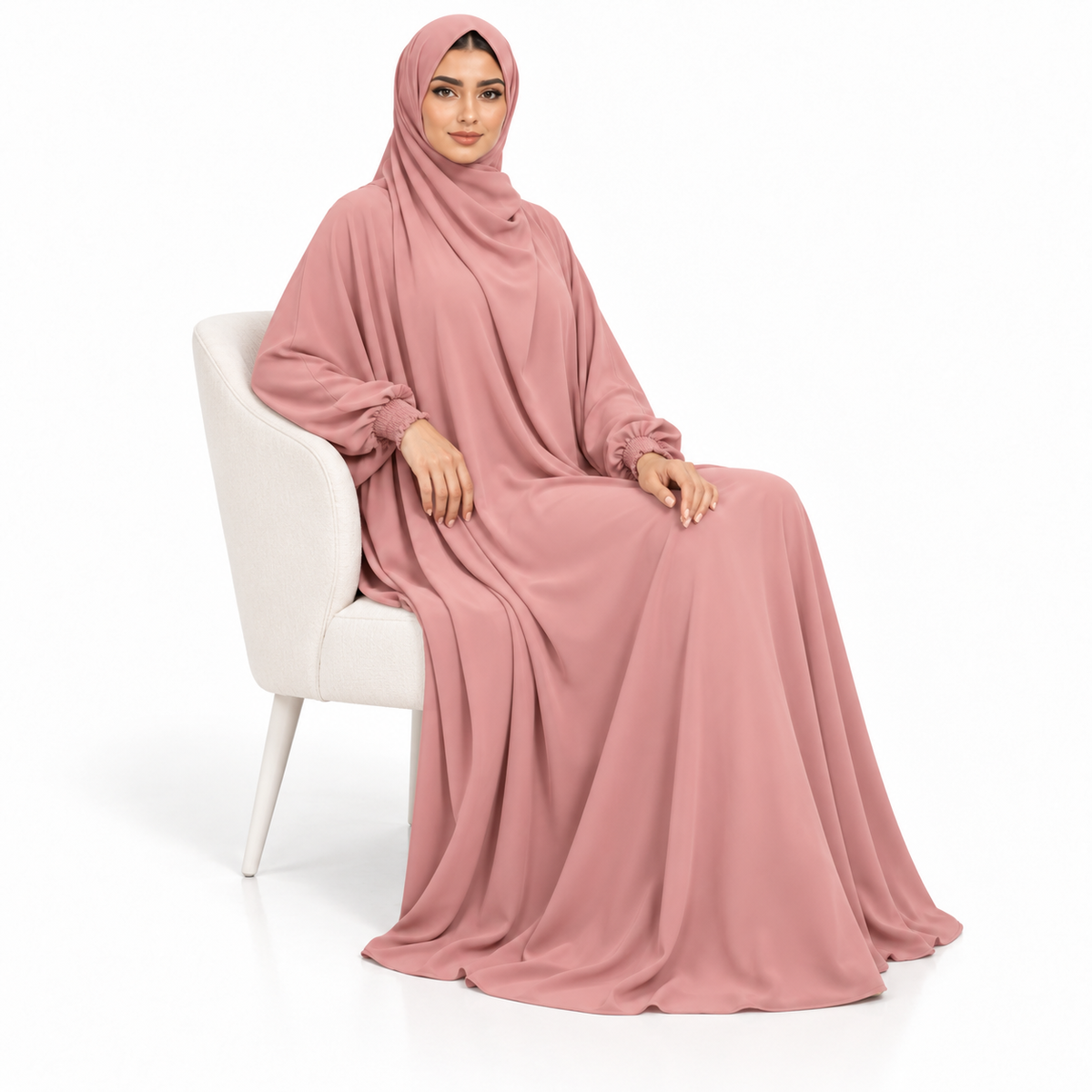 Elegant Pink Jilbab With Flowing Design
