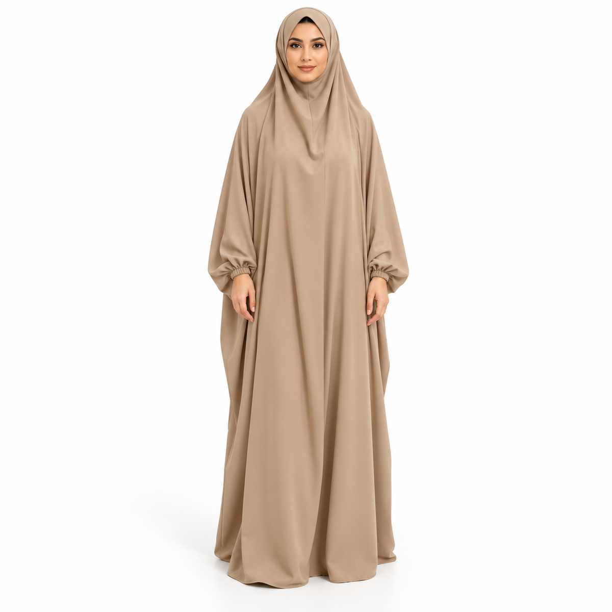 Elegant Khaki Jilbab With Flowing Sleeves-1