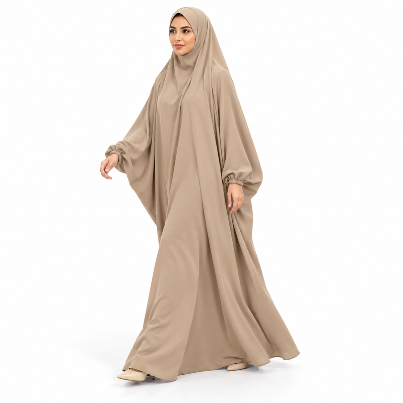 Elegant Khaki Jilbab With Flowing Sleeves-3