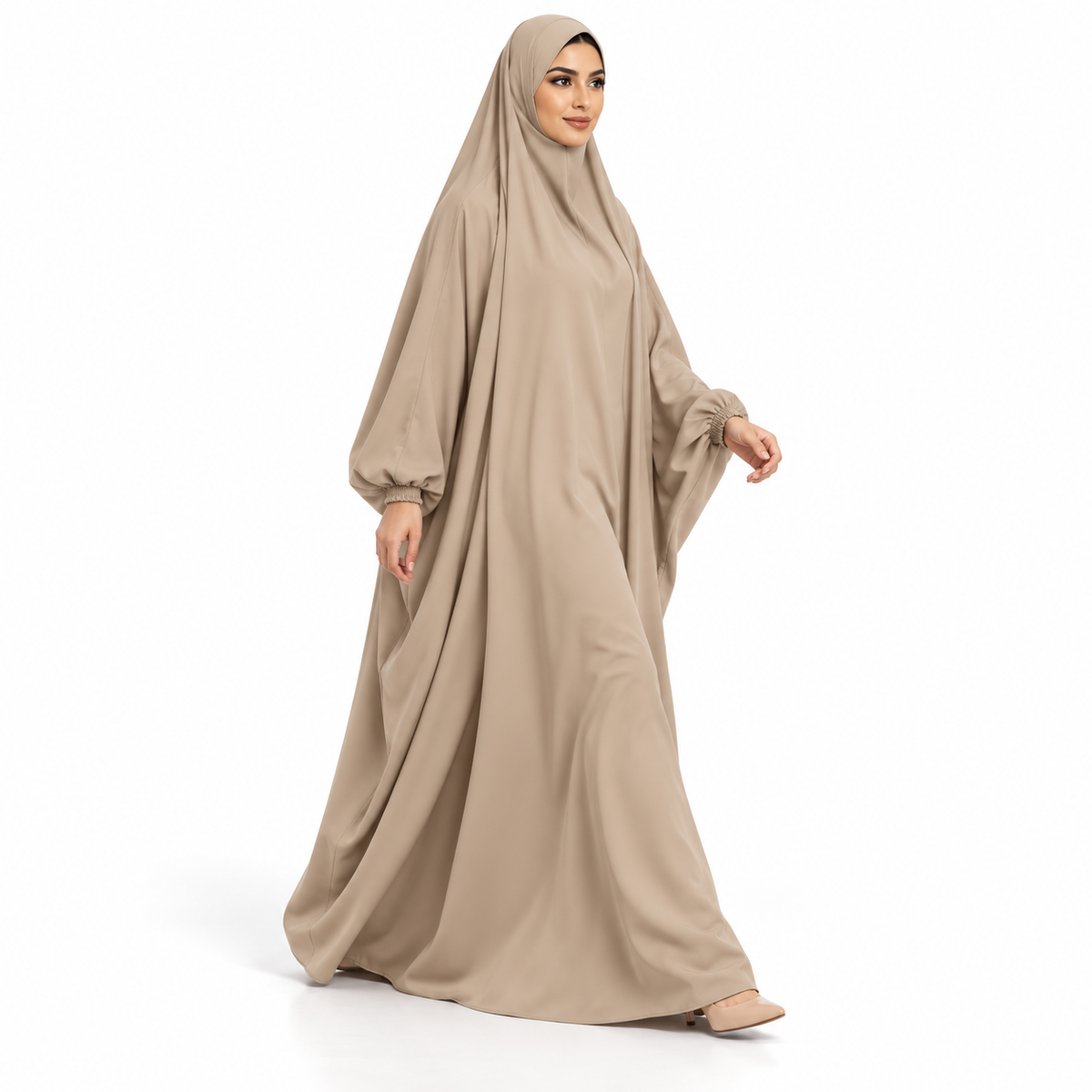 Elegant Khaki Jilbab With Flowing Sleeves