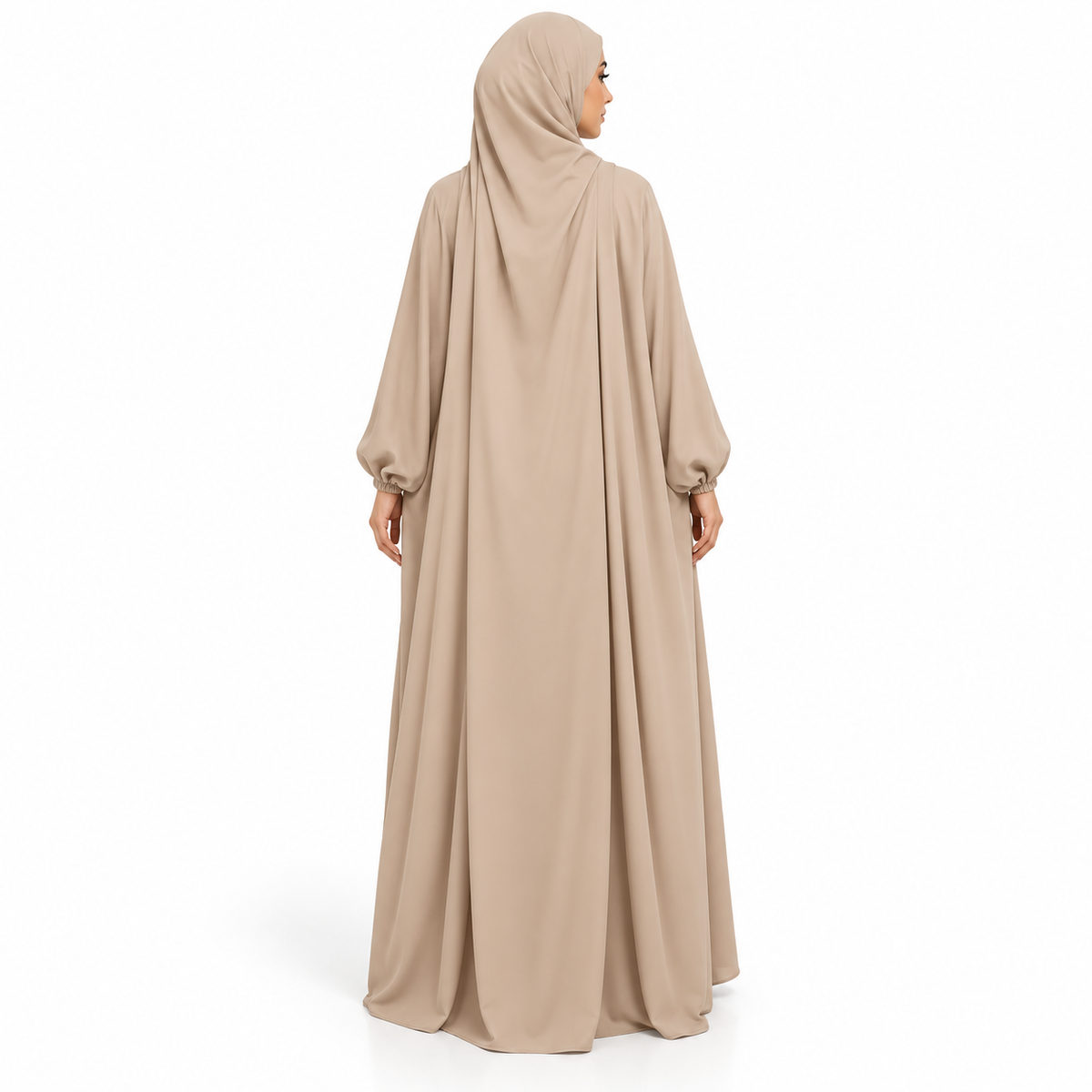 Elegant Khaki Jilbab With Flowing Sleeves-4