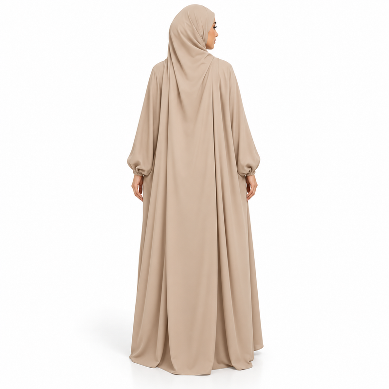 Elegant Khaki Jilbab With Flowing Sleeves-4