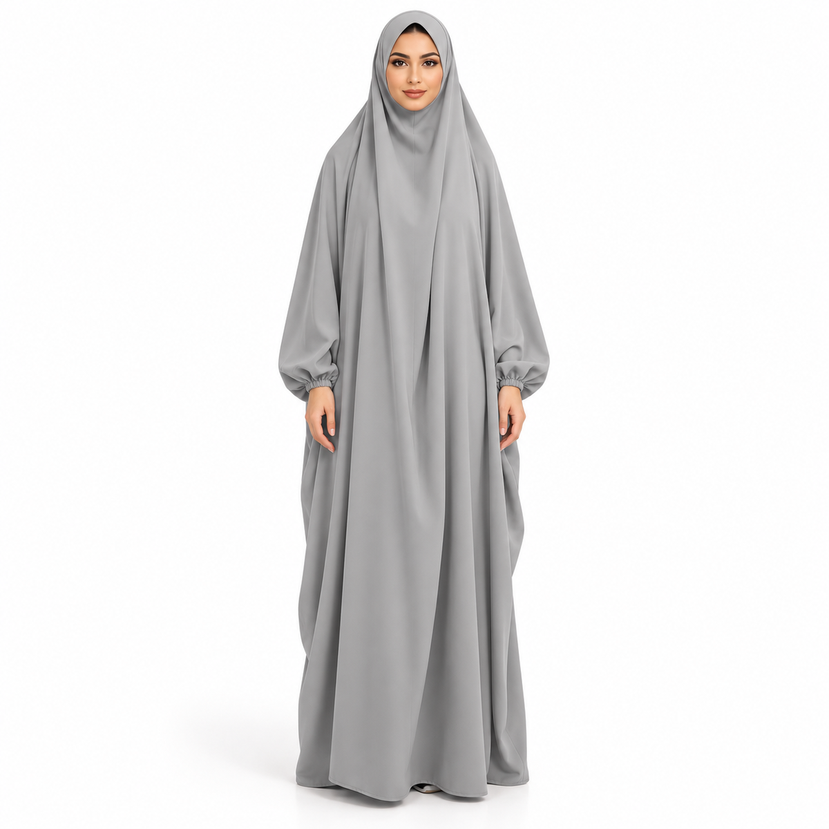Elegant Grey Jilbab With Flowing Sleeves