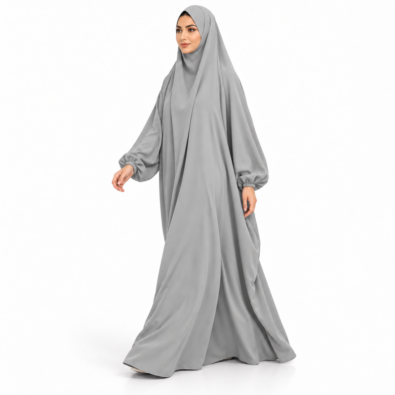 Elegant Grey Jilbab With Flowing Sleeves-3