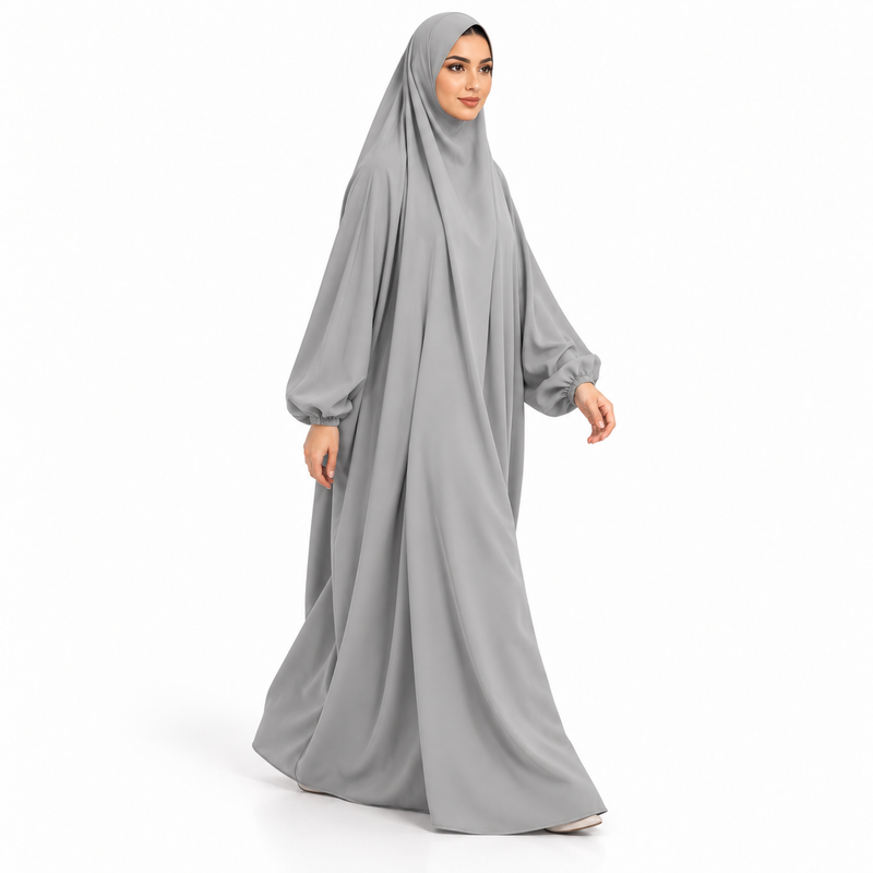 Elegant Grey Jilbab With Flowing Sleeves-2