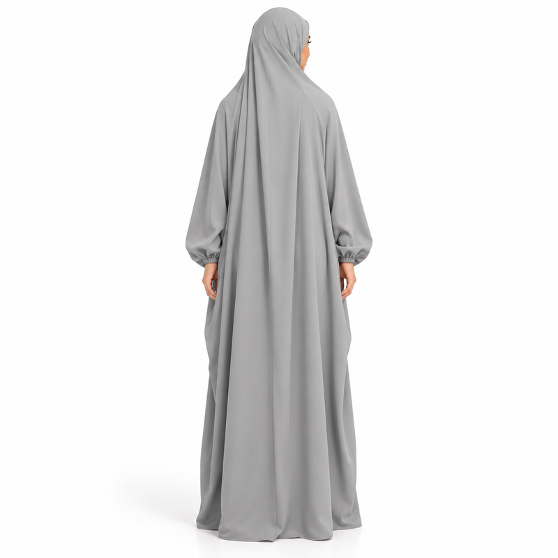 Elegant Grey Jilbab With Flowing Sleeves-4