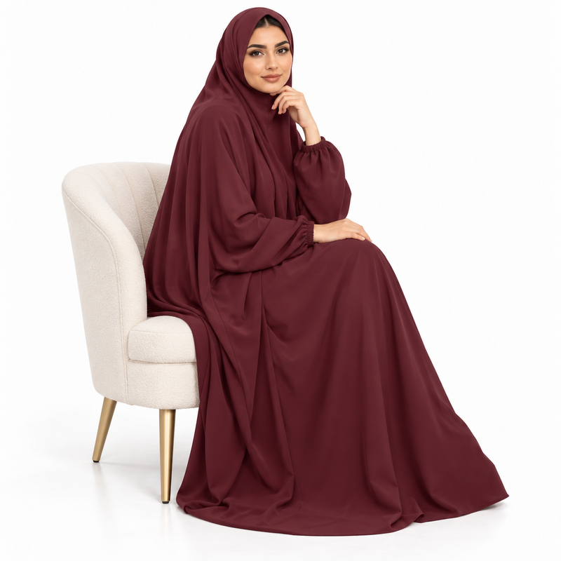 Elegant Wine Red Full Coverage Jilbab-3