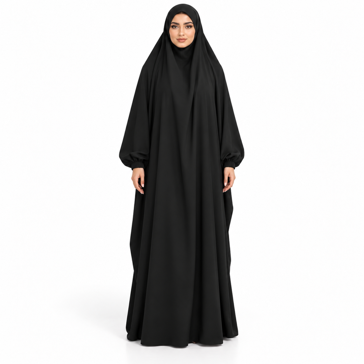 Elegant Black Jilbab With Flowing Design-1