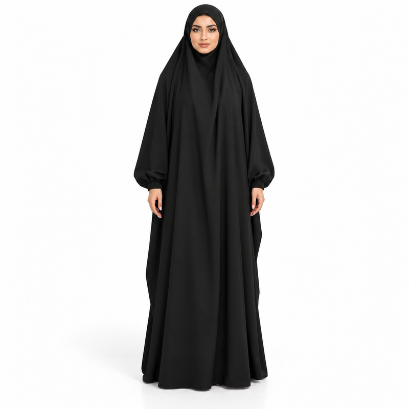 Elegant Black Jilbab With Flowing Design-1