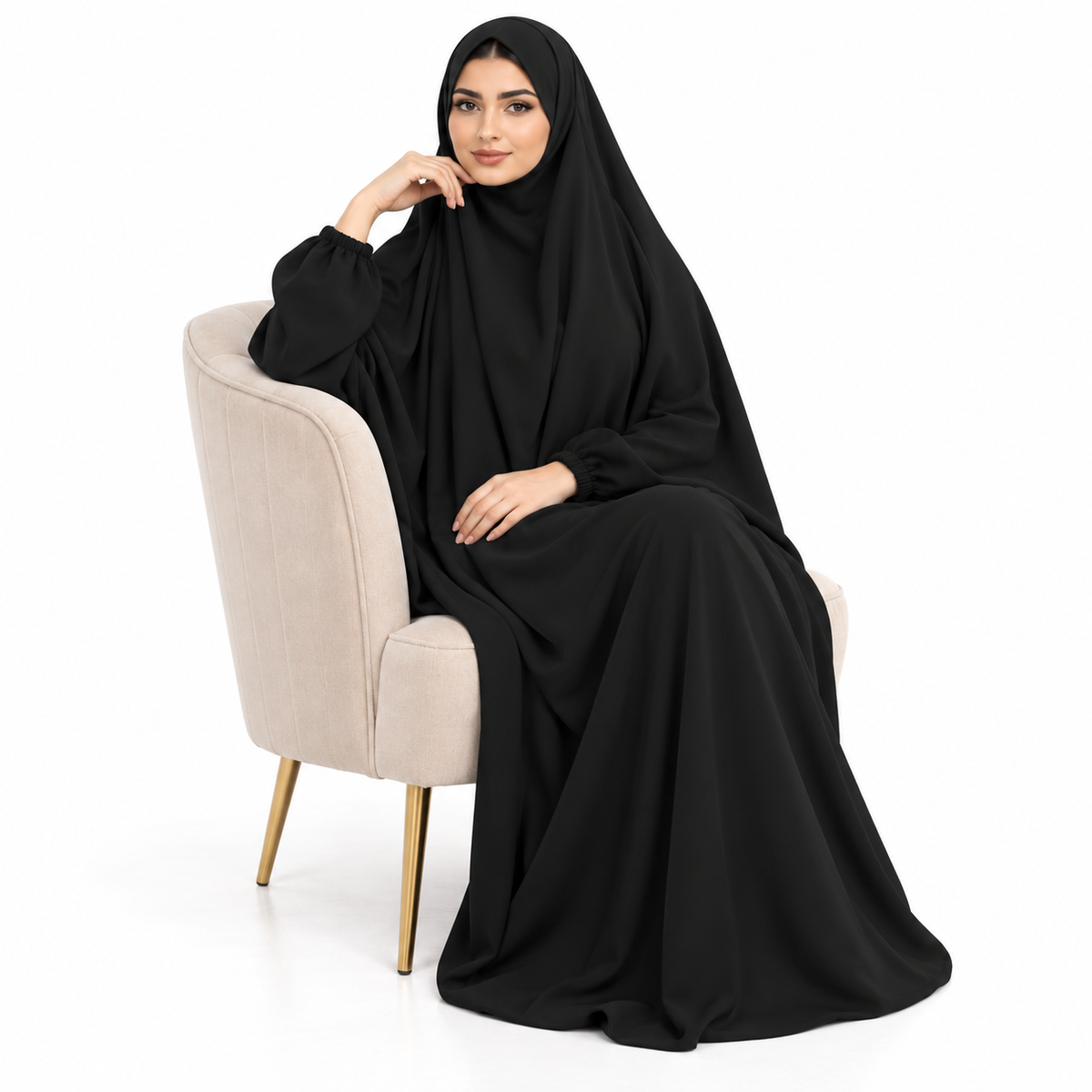 Elegant Black Jilbab With Flowing Design-3