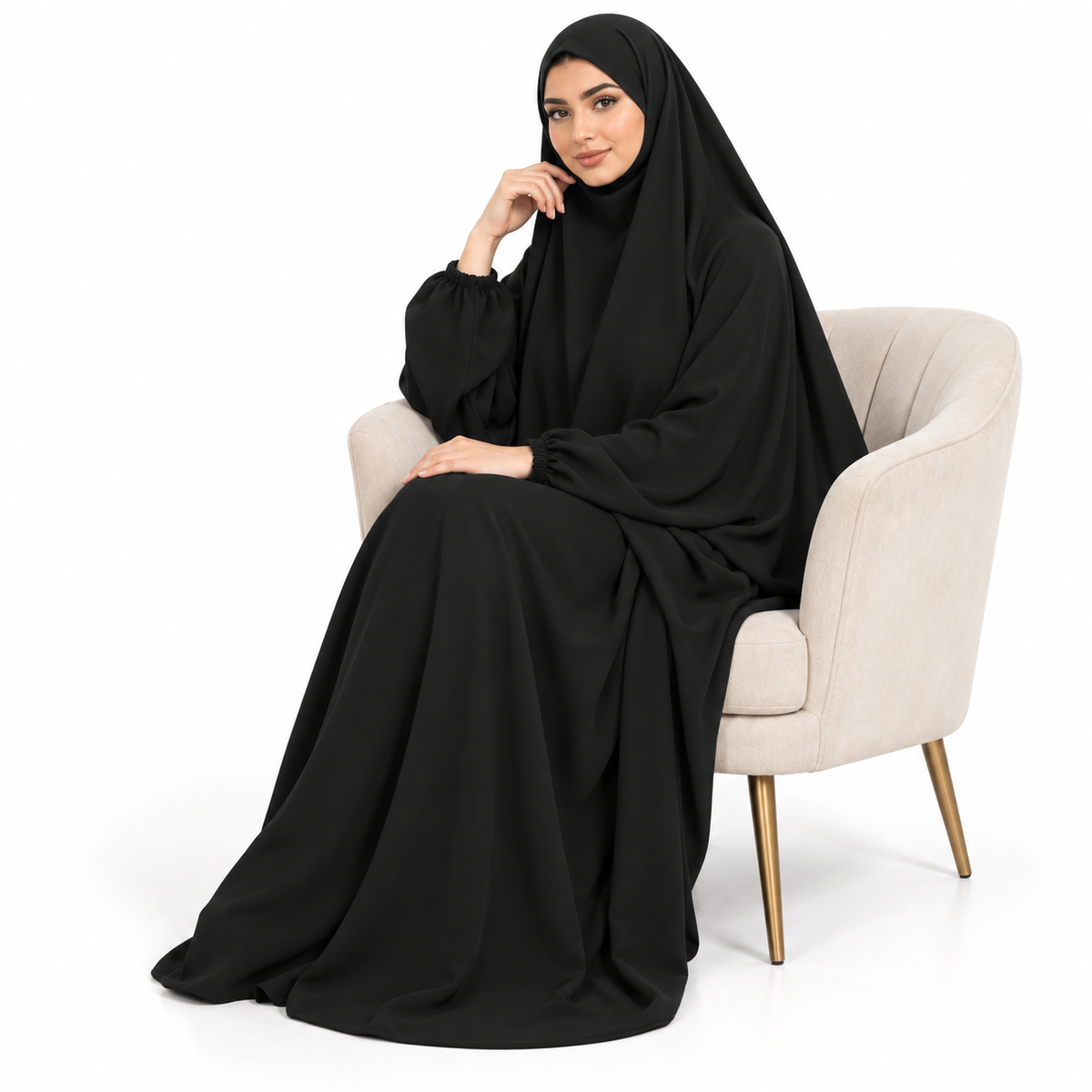 Elegant Black Jilbab With Flowing Design-2
