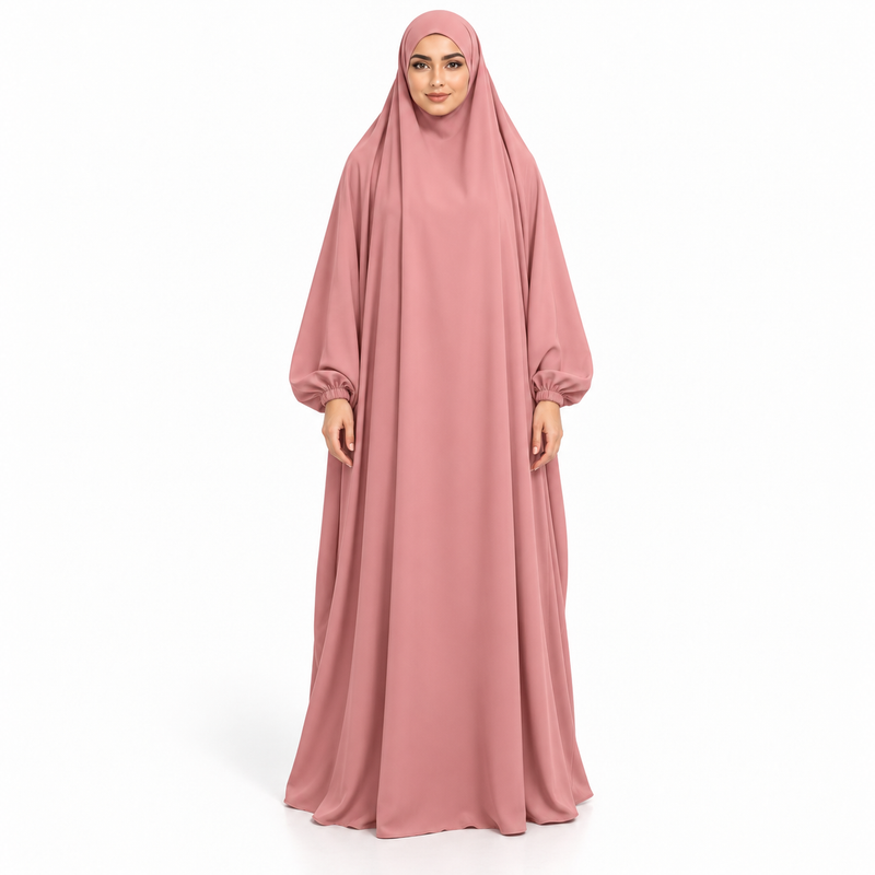 Elegant Pink Jilbab With Flowing Sleeves-1