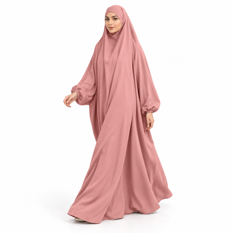 Elegant Pink Jilbab With Flowing Sleeves-3