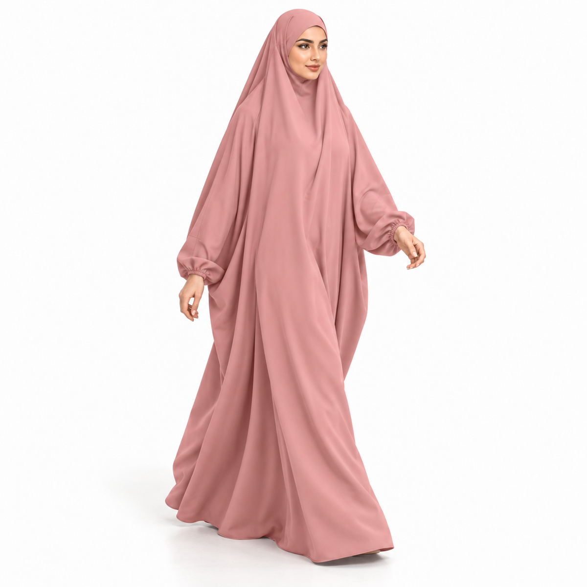 Elegant Pink Jilbab With Flowing Sleeves-2