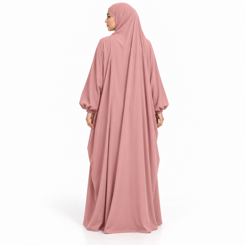 Elegant Pink Jilbab With Flowing Sleeves-4