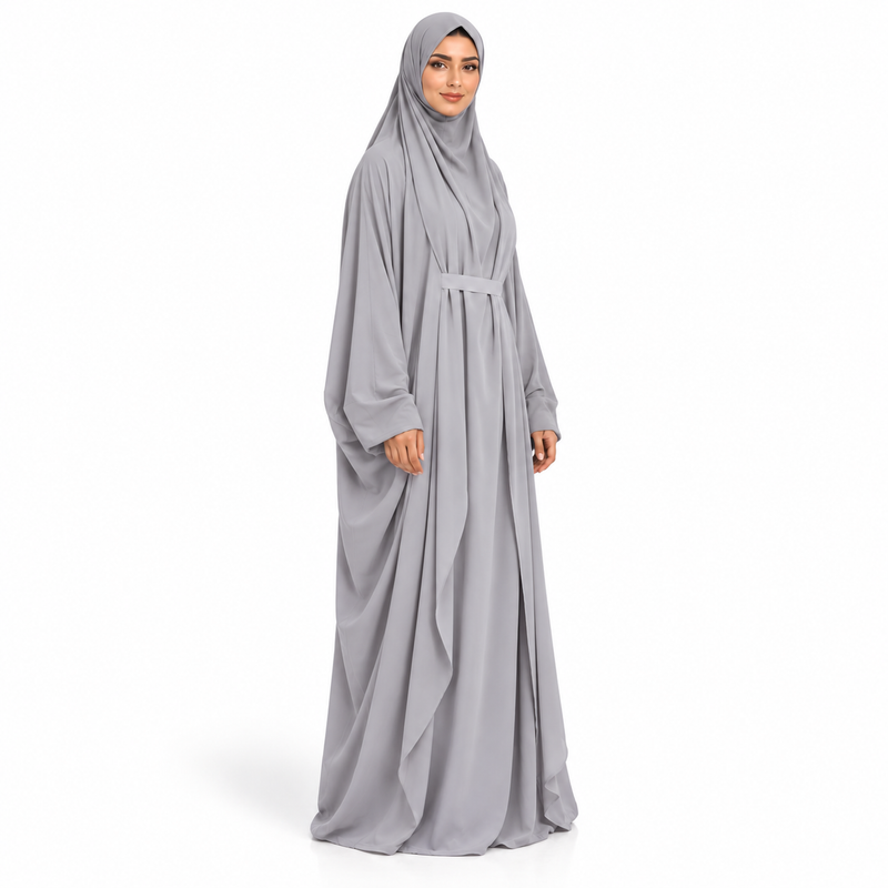 Elegant Light Grey Women's Flowing Jilbab-2