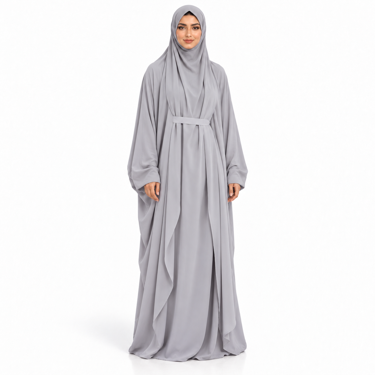 Elegant Light Grey Women's Flowing Jilbab-1