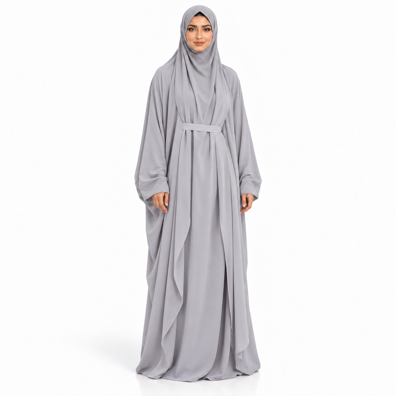 Elegant Light Grey Women's Flowing Jilbab-1