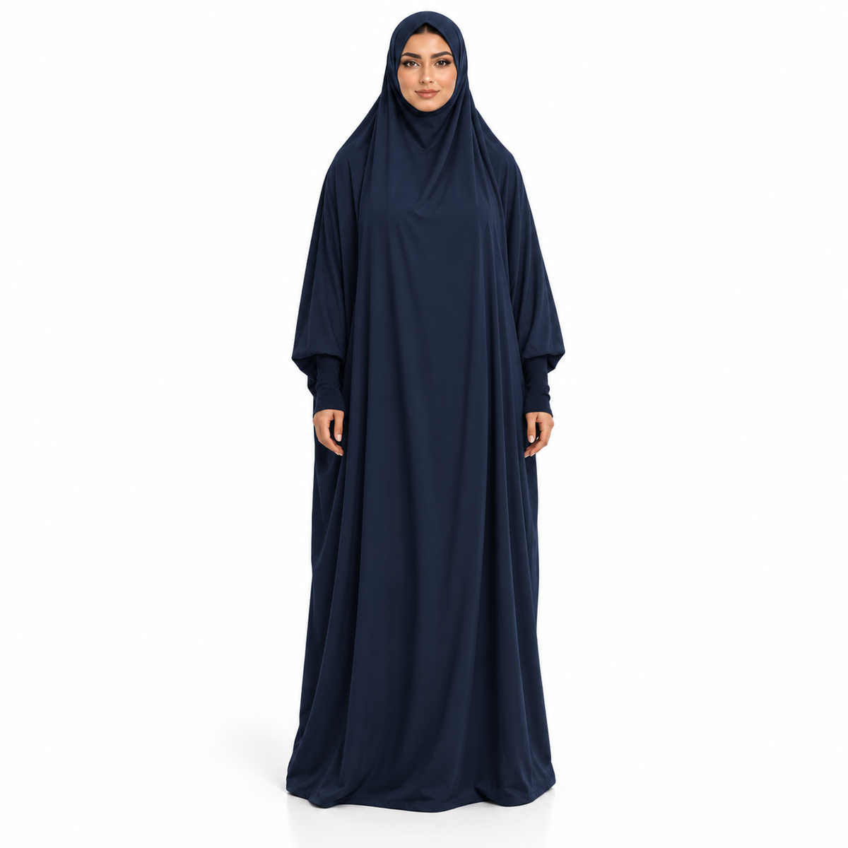 Elegant Navy Blue Women's Flowing Jilbab-1