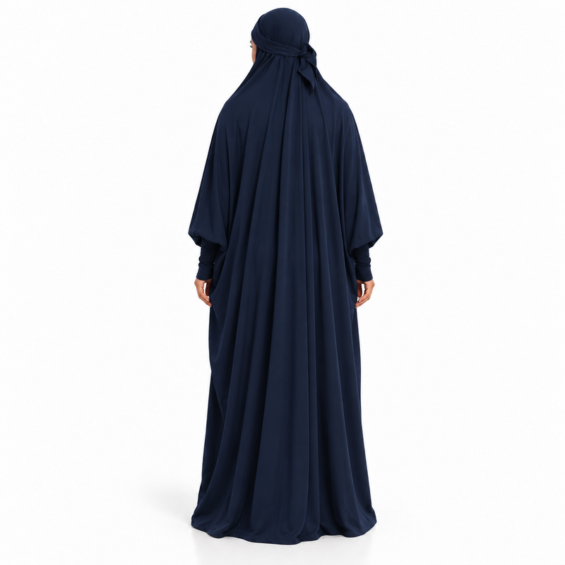 Elegant Navy Blue Women's Flowing Jilbab-4
