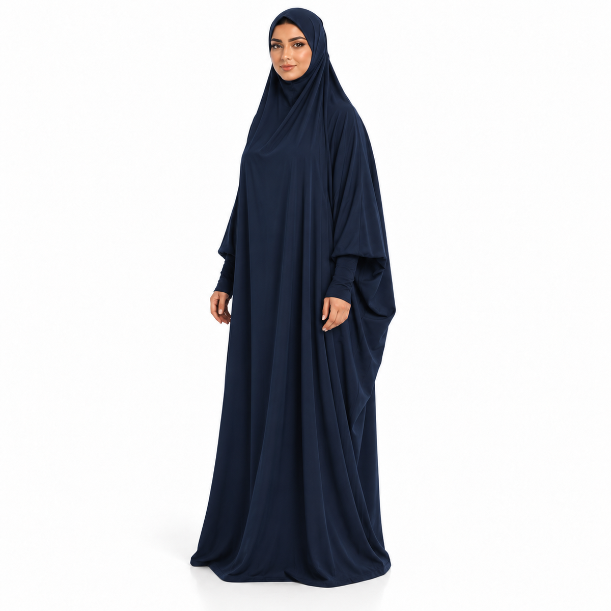 Elegant Navy Blue Women's Flowing Jilbab-3