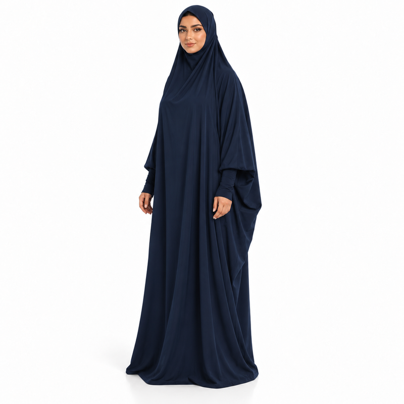 Elegant Navy Blue Women's Flowing Jilbab-3