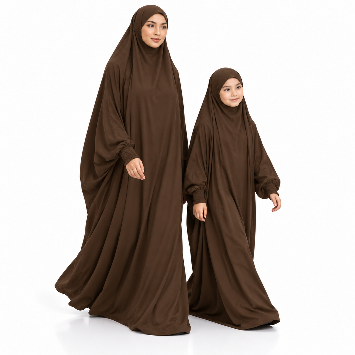 Elegant Coffee Brown Matching Family Jilbab-3